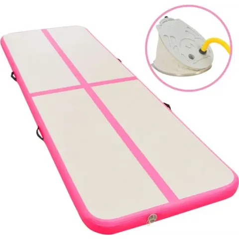 vidaXL Gymnastiekmat met pomp opblaasbaar 600x100x10 cm PVC roze