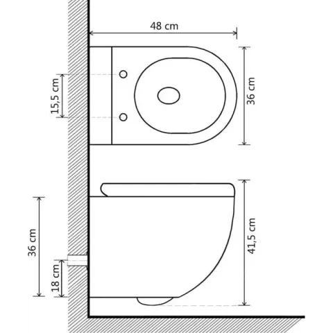 vidaXL Hangend toilet randloos keramiek wit  VDXL_145237