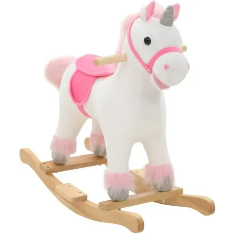 vidaXL Hobbeldier eenhoorn 65x32x58 cm pluche wit en roze