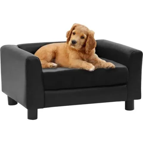 vidaXL Hondenbank 60x43x30 cm pluche en kunstleer zwart