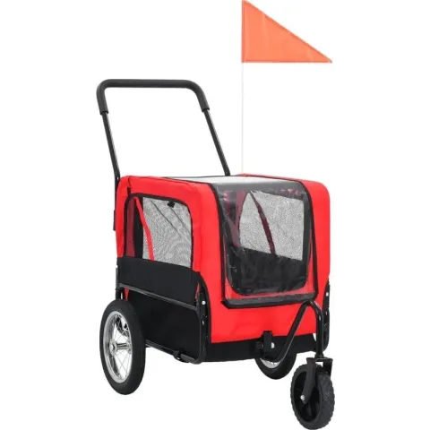 vidaXL Huisdieren fietskar 2-in-1 aanhanger & loopwagen rood en zwart