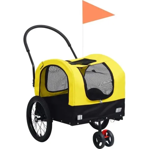 vidaXL Huisdierenfietskar 2-in-1 aanhanger loopwagen geel en zwart