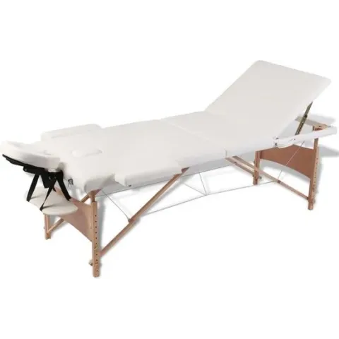 vidaXL Inklapbare massagetafel 3 zones met houten frame (creme)
