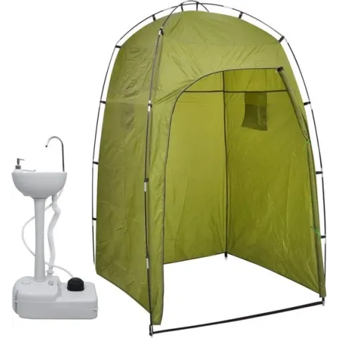 vidaXL Kampeerwasbak met tent draagbaar 20 L groen