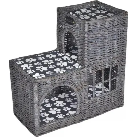 VidaXL Kattenhuis/Kasteel Met Kussen - Grijs - 55 x 27 x 35 cm