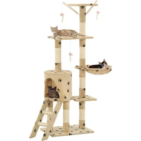 vidaXL Kattenkrabpaal met sisal krabpalen 138 cm pootafdrukken beige