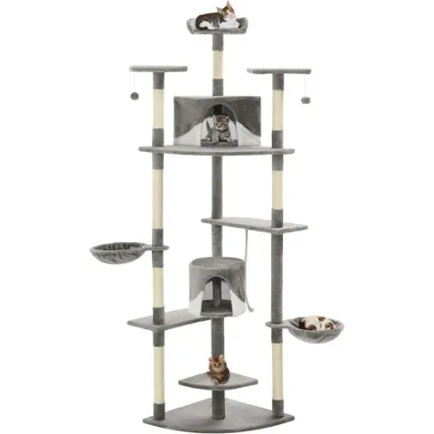 vidaXL Kattenkrabpaal met sisal krabpalen 203 cm grijs en wit