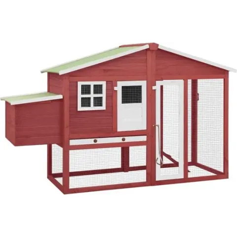 vidaXL Kippenhok met nestkast massief vurenhout rood en wit