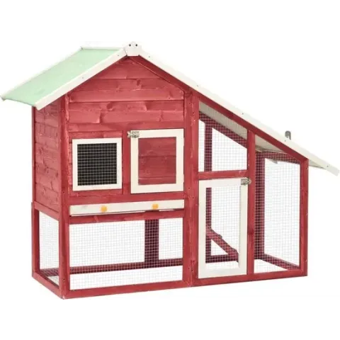 vidaXL Konijnenhok 140x63x120 cm massief vurenhout rood en wit