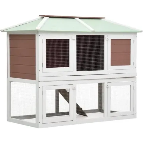 vidaXL Konijnenhok twee verdiepingen hout bruin