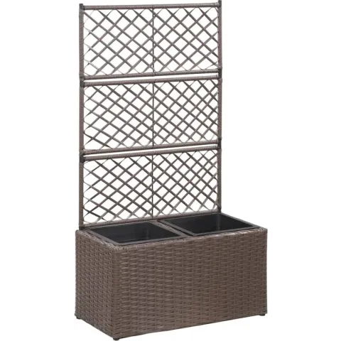 vidaXL Latwerkplantenbak verhoogd met potten 58x30x107 cm rattan bruin
