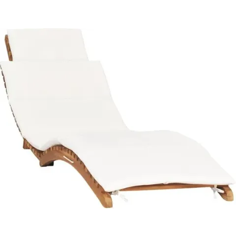 vidaXL Ligbed inklapbaar met crèmewit kussen massief teakhout