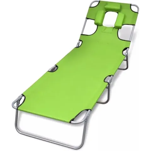 vidaXL Ligbed inklapbaar met hoofdkussen gepoedercoat staal groen