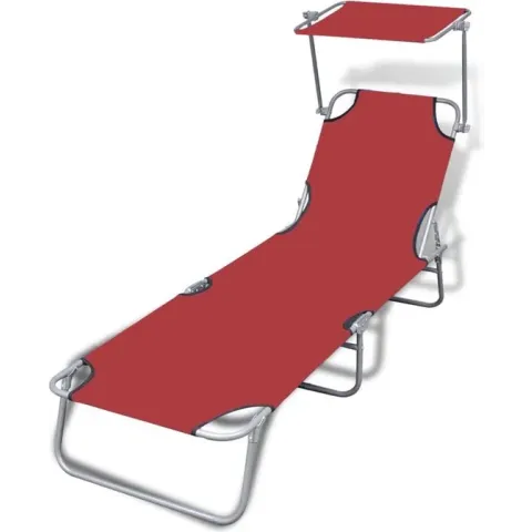 vidaXL Ligbed inklapbaar met luifel staal en stof rood