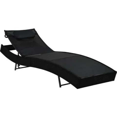vidaXL Ligbed met kussen poly rattan zwart