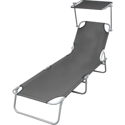 vidaXL Ligbed met luifel inklapbaar staal grijs