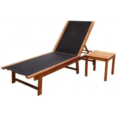 vidaXL Ligbed met tafel massief acaciahout en textileen