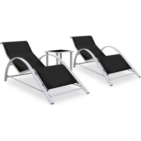 vidaXL Ligbed set zwart - 2 stuks - met tafel - Zwart - Sun Loungers - Zonnestoel - Tuin - Loungebed - 2pcs