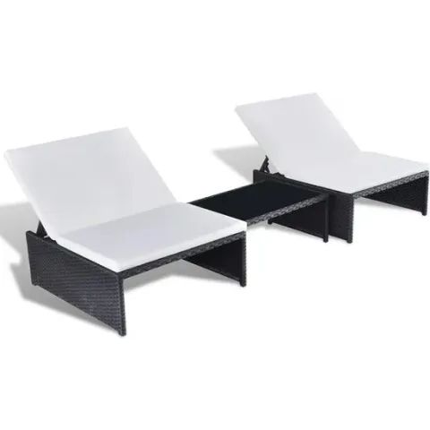 vidaXL Ligbedden 2 st met tafel poly rattan zwart