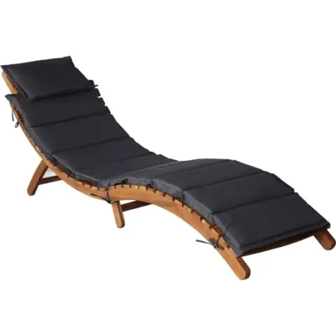 vidaXL Ligstoel met kussen massief acaciahout donkergrijs