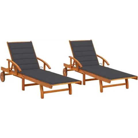 vidaXL Ligstoelen 2 st met kussens massief acaciahout