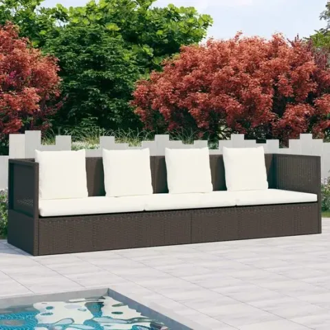 vidaXL Loungebed met ligkussen en kussens poly rattan bruin  VDXL_49392
