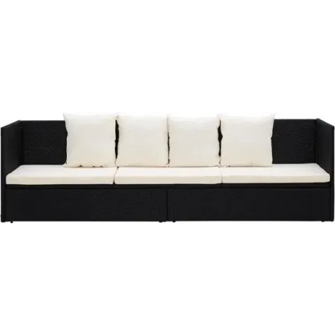 vidaXL Loungebed met ligkussen en kussens poly rattan zwart  VDXL_49391