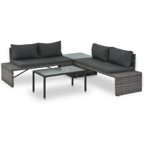 vidaXL Loungeset met kussens 3-delig poly rattan grijs