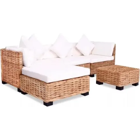 vidaXL Loungeset natuurlijk rattan 14-delig