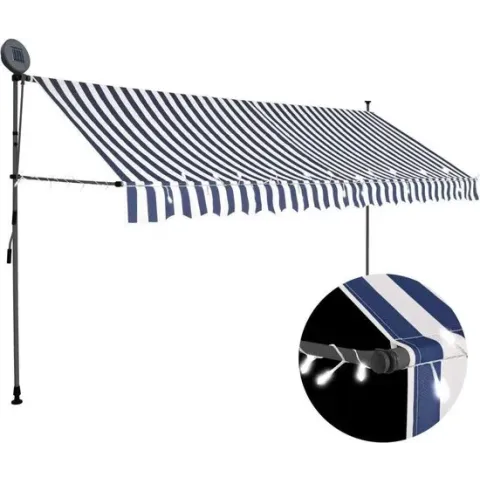 vidaXL Luifel handmatig uittrekbaar met LED 350 cm blauw en wit