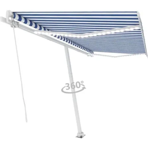 vidaXL Luifel handmatig uittrekbaar met LED 400x350 cm blauw en wit