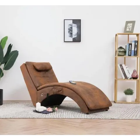 vidaXL Massage chaise longue met kussen kunstsuède bruin