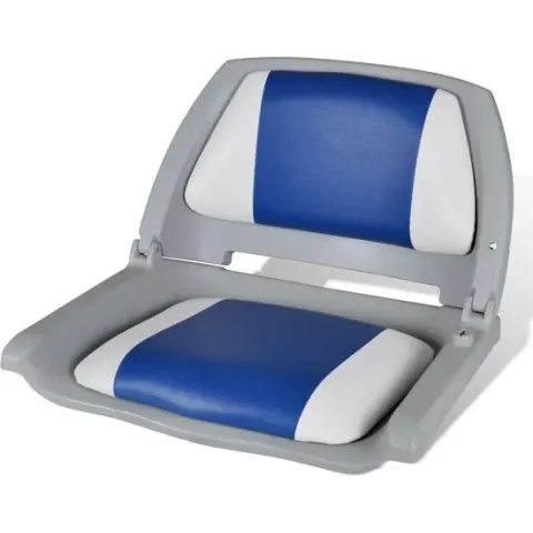 vidaXL Opklapbare bootstoel met blauw-wit kussen 41 x 51 x 48 cm