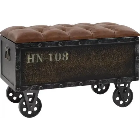 vidaXL Opslagbank 80.5x41x50 cm massief hout en kunstleer