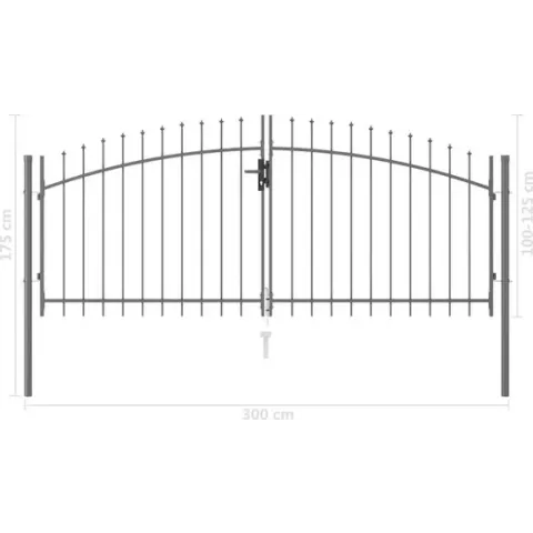 vidaXL Poort met puntige bovenkant dubbel 3x1.25 m staal zwart