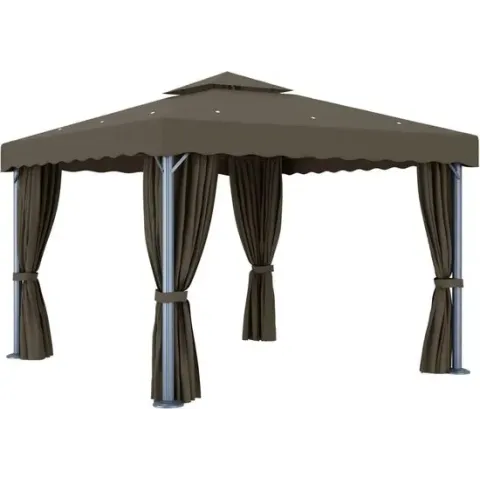 vidaXL Prieel met gordijn 3x3 m aluminium taupe