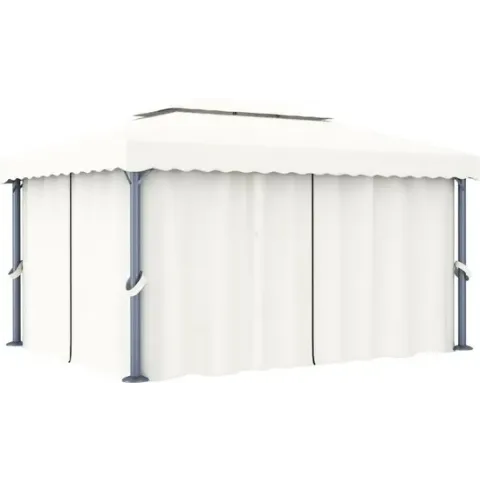 vidaXL Prieel met gordijn 4x3 m aluminium crèmewit