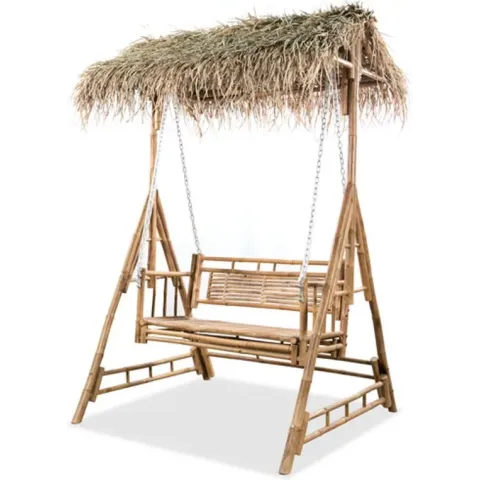 vidaXL Schommelbank met palmbladeren 2-zits 202 cm bamboe