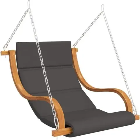 vidaXL Schommelstoel met kussen massief gebogen hout met teakafwerking