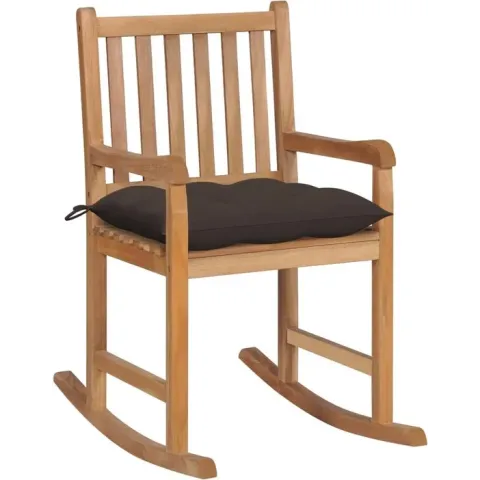 vidaXL Schommelstoel met taupe kussen massief teakhout