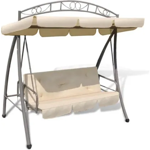 vidaXL Schommelstoel voor buiten met luifel en versiering zandwit