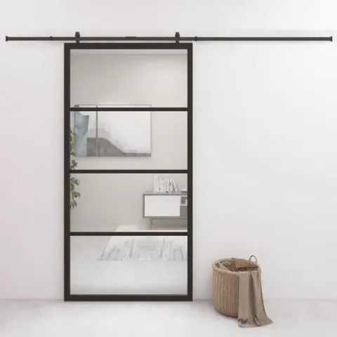 vidaXL Schuifdeur 102.5x205 cm aluminium en ESG-glas zwart