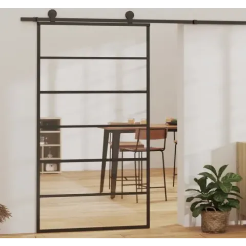 vidaXL Schuifdeur 102x205 cm ESG-glas en aluminium zwart
