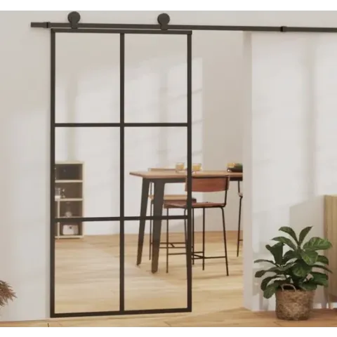 vidaXL Schuifdeur 102x205 cm ESG-glas en aluminium zwart