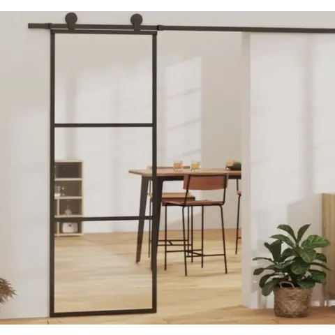 vidaXL Schuifdeur 76x205 cm ESG-glas en aluminium zwart