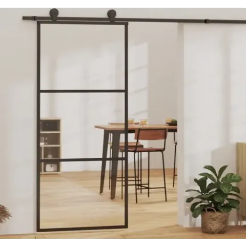 vidaXL Schuifdeur 90x205 cm ESG-glas en aluminium zwart