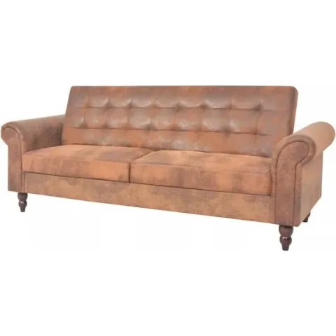 vidaXL Slaapbank met armleuningen kunstsuède bruin