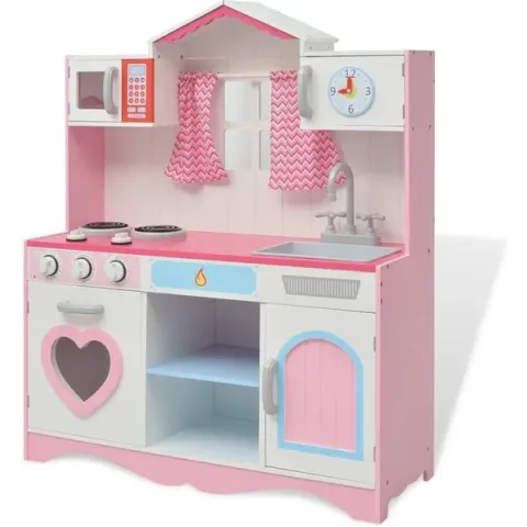vidaXL Speelgoedkeuken roze en wit 82x30x100 cm hout