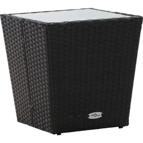 vidaXL Theetafel 41,5x41,5x43 cm poly rattan en gehard glas zwart