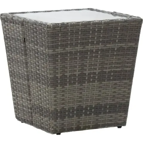 vidaXL Theetafel 41.5x41.5x43 cm poly rattan en gehard glas grijs